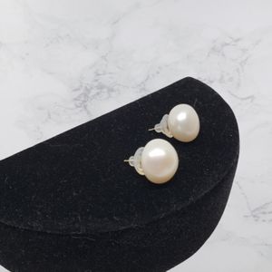 White Cultured Freshwater Pearl 14-15mm 14k Yellow Gold Button Stud Earrings